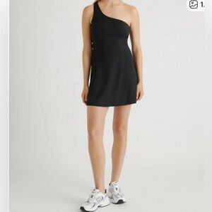 Quince Ultra-Form One-Shoulder Active Dress in Black NWT Size S